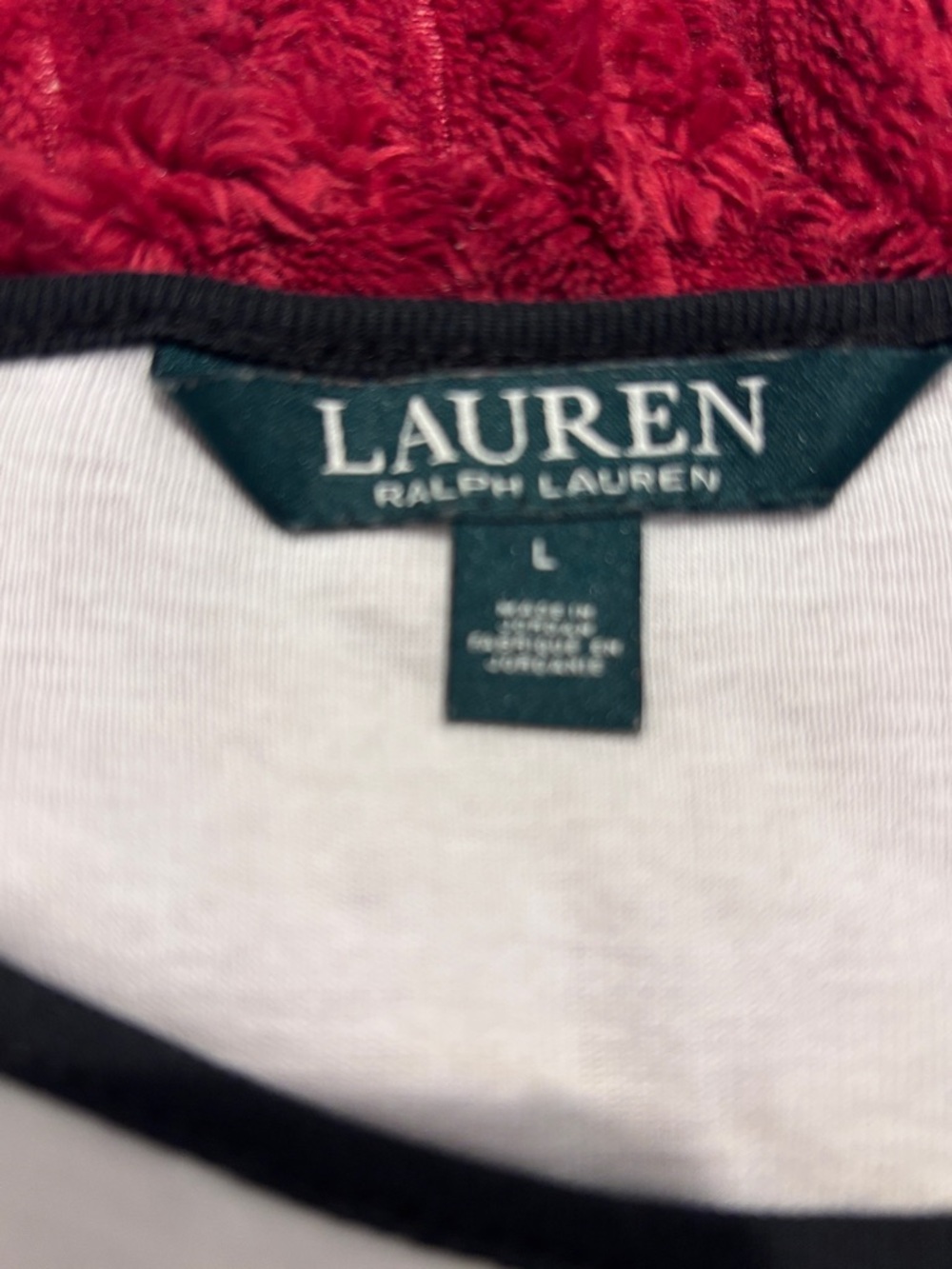 LAUREN Ralph Lauren Black & White Striped Sleeve Boatneck Top with Gold Buttons - Picture 5 of 6